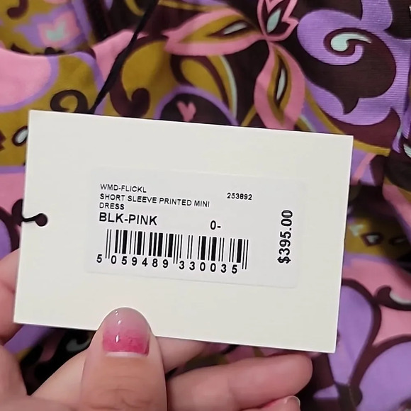 TED BAKER Flickl – Short Sleeve Printed Mini Dress Blk Pink  - Picture 8 of 13